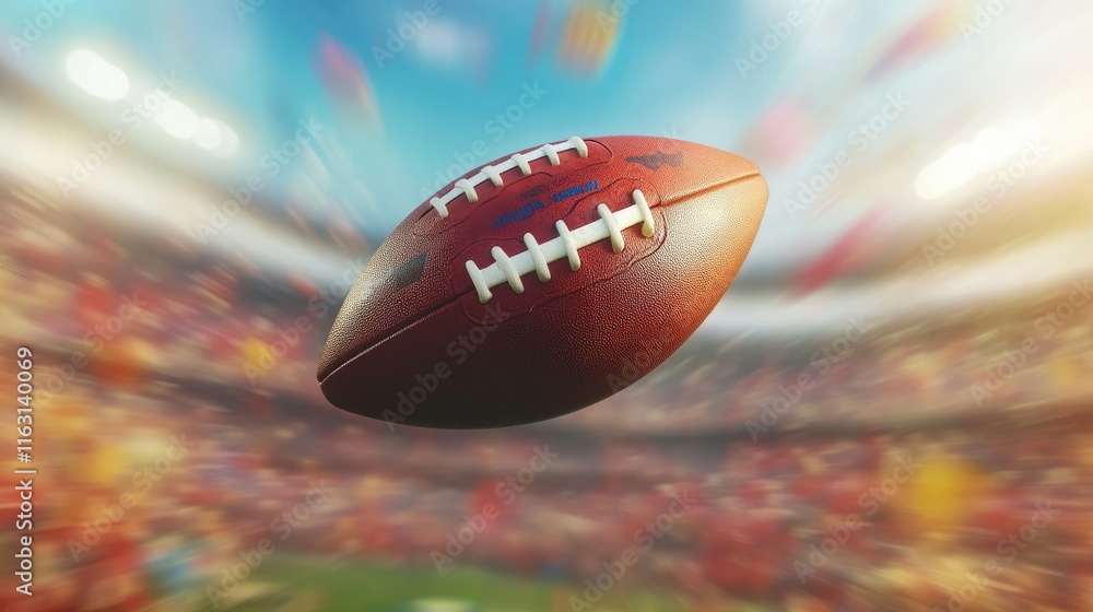 A blurred image of a football soaring through a stadium filled with fans. A blurred image of a football soaring through a stadium filled with fans.