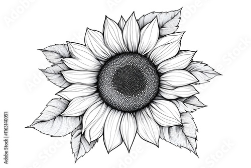 Sunflower Petals:Detailed Line Art Drawing