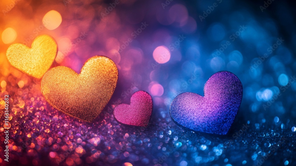 Obraz premium Glittery Hearts Resting On Sparkling Background
