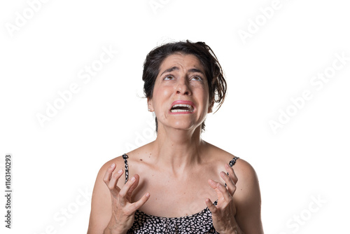 Fotografi Distressed woman on white background.