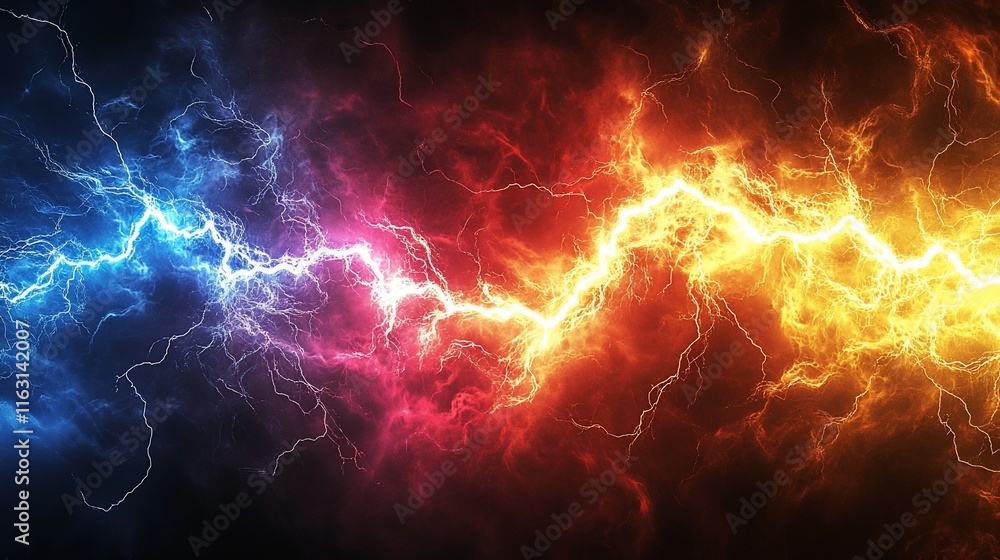 Dual lightning bolts in blue and red. Dual lightning bolts in blue and red.