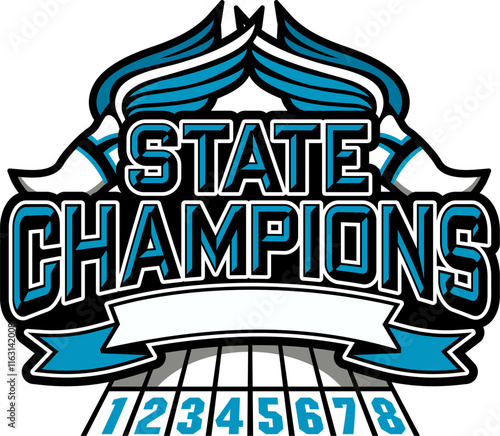  state champions in track and field team design with winged foot and  banner for school, college or league sports