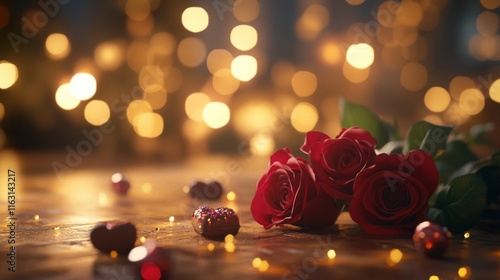 Red Roses Chocolate Heart Romantic Valentine Setting