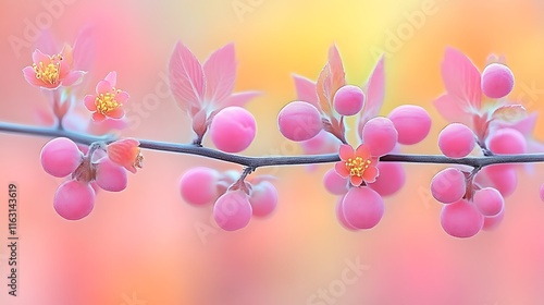 Wallpaper Mural Delicate Pink Blossoms and Berries on a Branch Torontodigital.ca