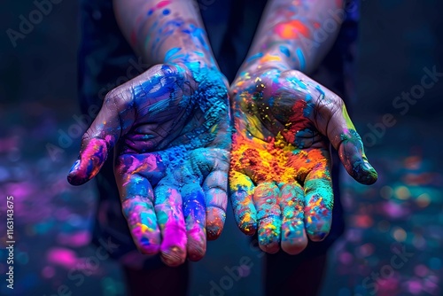 4 little people with painted hands