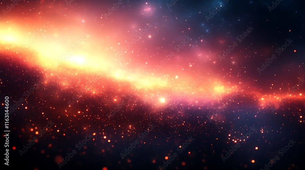 Fototapeta premium Cosmic Nebula Glowing Red Orange Dust And Stars