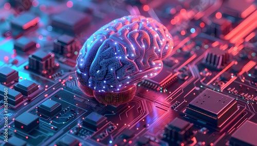 3d concept illustration of the brain on an electronic circuit board photo