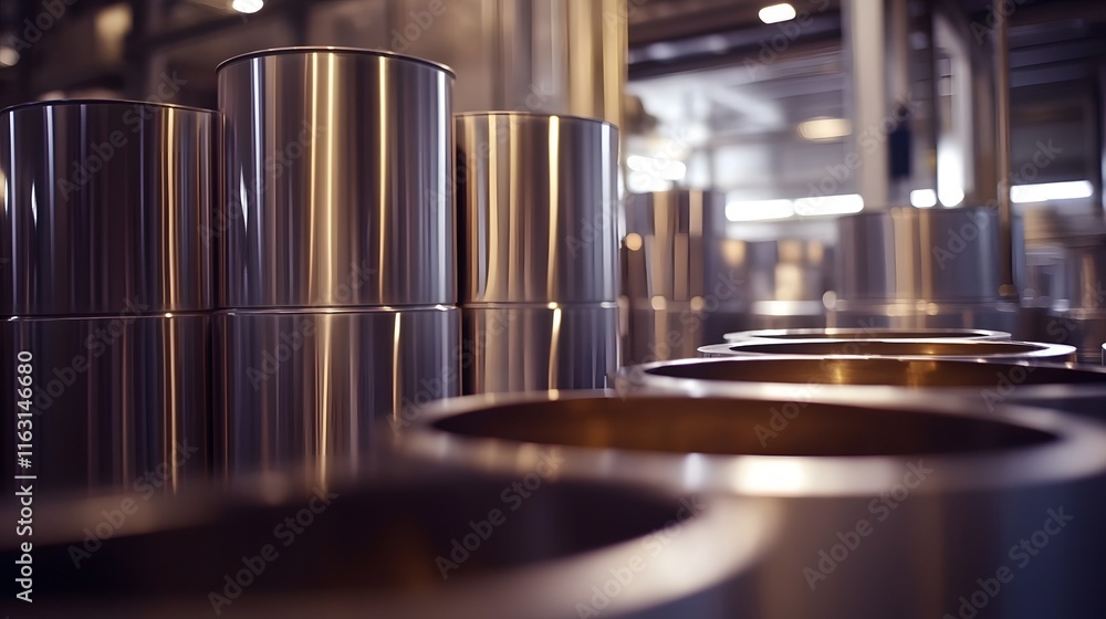 Metal Cylinders Stacked In Industrial Setting Metal Cylinders Stacked In Industrial Setting
