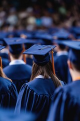 Proud graduates wear academic caps, gowns at university commencement ceremony. Celebration of academic success. Students proud of achievements. Future pro path. Milestone moment. Educational