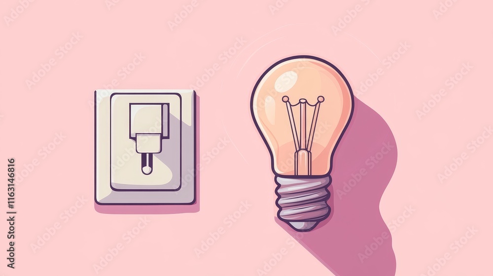 simple line art of A light bulb. simple line art of lamp and switch simple line art of A light bulb. simple line art of lamp and switch