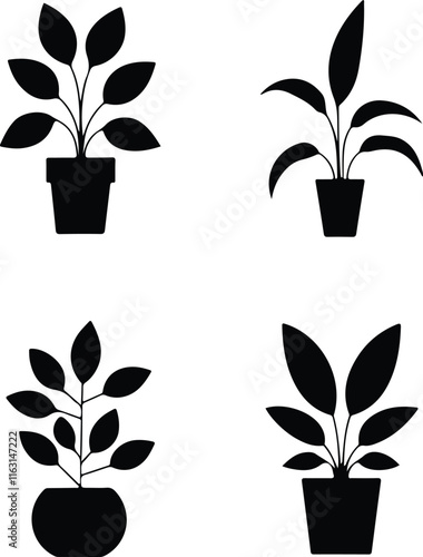 Plant icon set. Vector illustration in black on a white background.