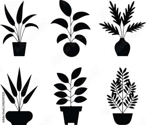 Plant icon set. Vector illustration in black on a white background.