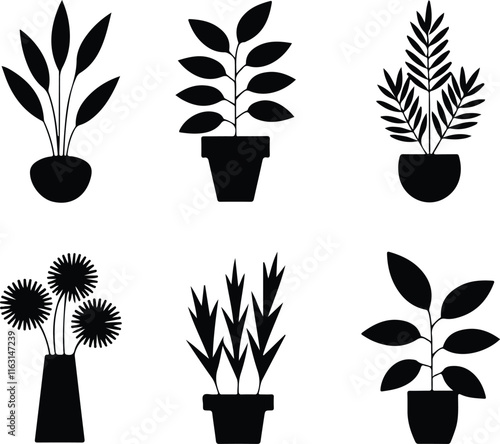 Plant icon set. Vector illustration in black on a white background.