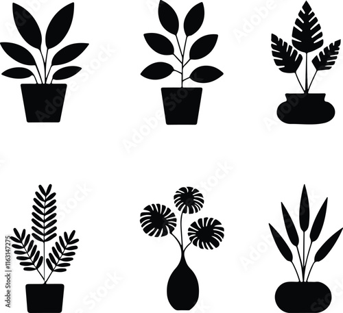 Plant icon set. Vector illustration in black on a white background.