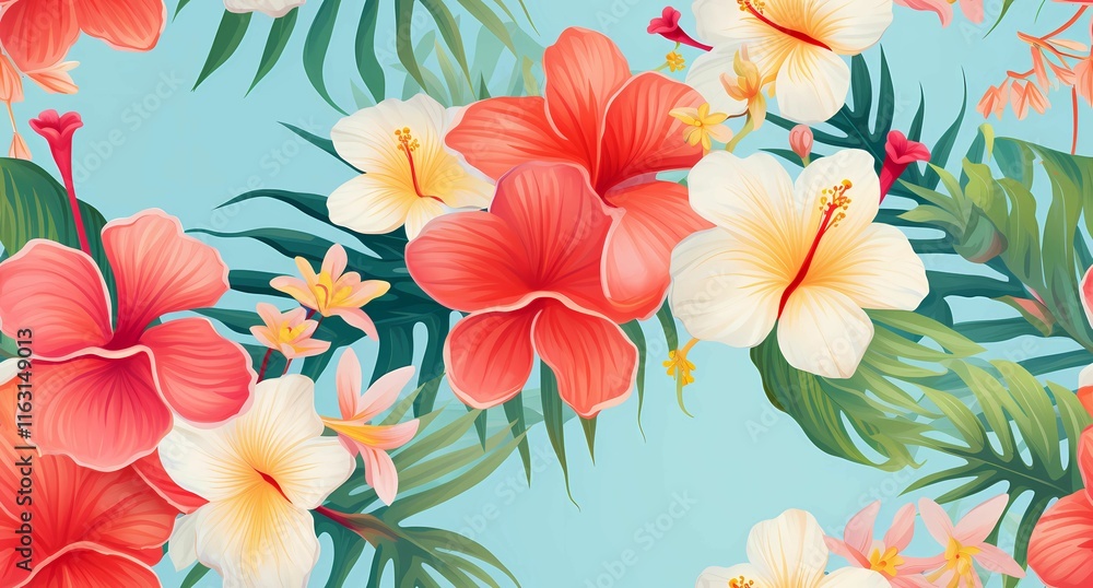 Fototapeta premium beautiful tropical floral pattern with a variety of flowers