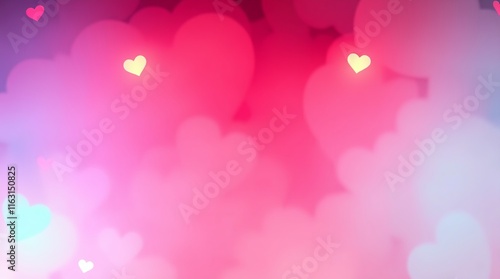 Soft cinematic haze, low angle perspective, Valentine's Day design, vibrant complementary colors, modern flat style, simple 2D shapes, contrasting colors, electric vivid colors, soft focus, hazy backg