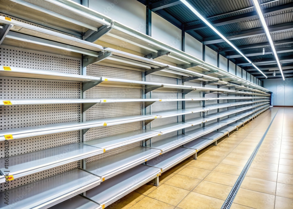 Obraz premium Supply chain disruptions, panic buying, and shortages create food crisis, emptying supermarket shelves and triggering a retail meltdown.