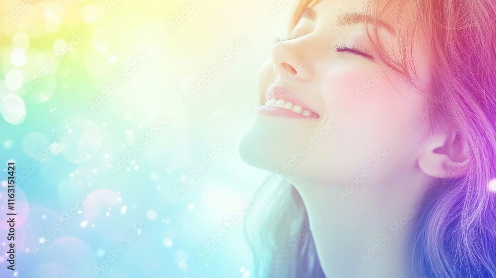 Fototapeta premium Serene Woman Profile Pastel Rainbow Background