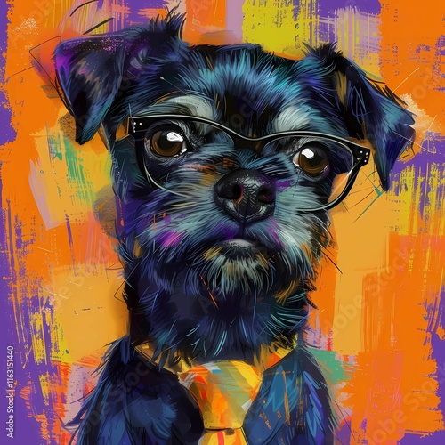 a black dog wearing glasses wearing a tie on