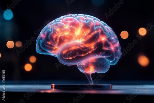 A vibrant depiction of a brain emitting colorful light patterns, symbolizing creativity and high IQ photo