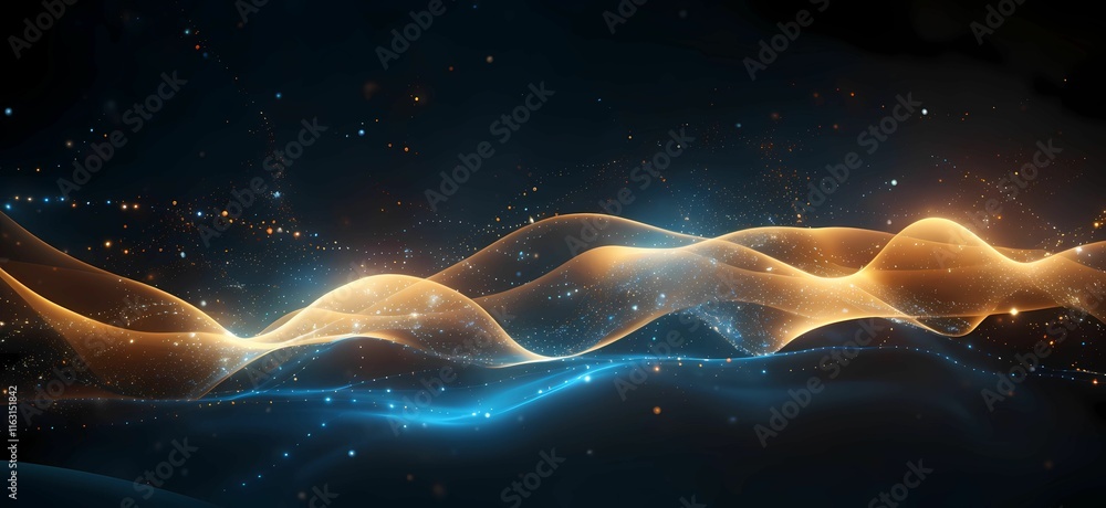 Naklejka premium background of glowing blue and gold wavy