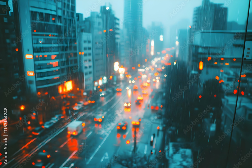 Fototapeta premium Rainy Cityscape Illustration