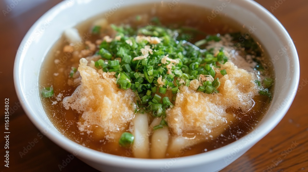 Delicious Bowl of Udon Noodle Soup with Fresh Toppings Delicious Bowl of Udon Noodle Soup with Fresh Toppings