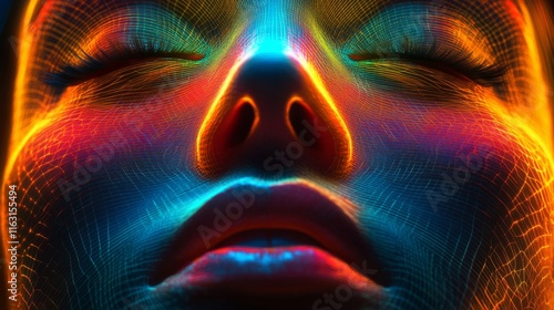 Vibrant Digital Face Art Abstract Colorful Grid