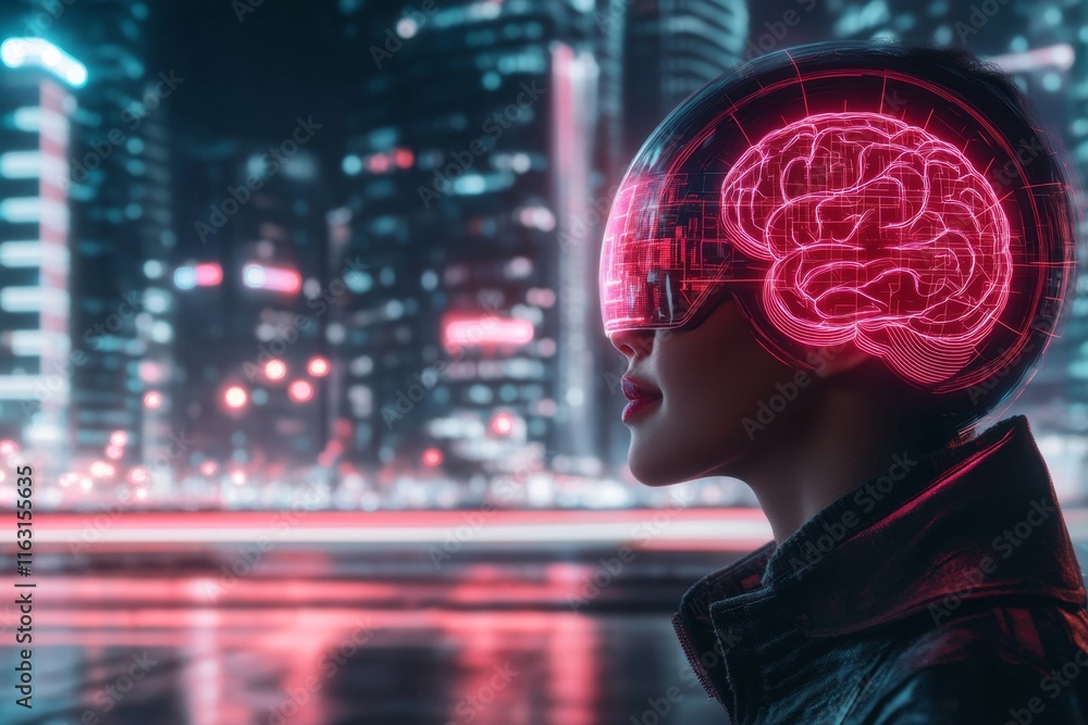 A cyberpunk-inspired cityscape with glowing neon brains and digital puzzles, symbolizing IQ in a high-tech future A cyberpunk-inspired cityscape with glowing neon brains and digital puzzles, symbolizing IQ in a high-tech future