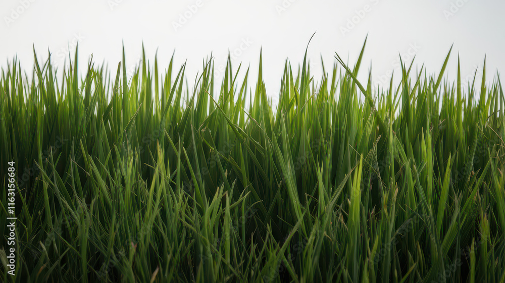 Vibrant green grass blades reach towards the sky in an elegant display of nature's beauty, creating a serene and fresh atmosphere. Vibrant green grass blades reach towards the sky in an elegant display of nature's beauty, creating a serene and fresh atmosphere.