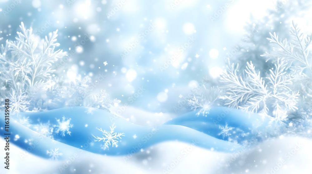 Winter Wonderland Snowy Landscape Featuring Frosty Branches and Snowflakes Winter Wonderland Snowy Landscape Featuring Frosty Branches and Snowflakes