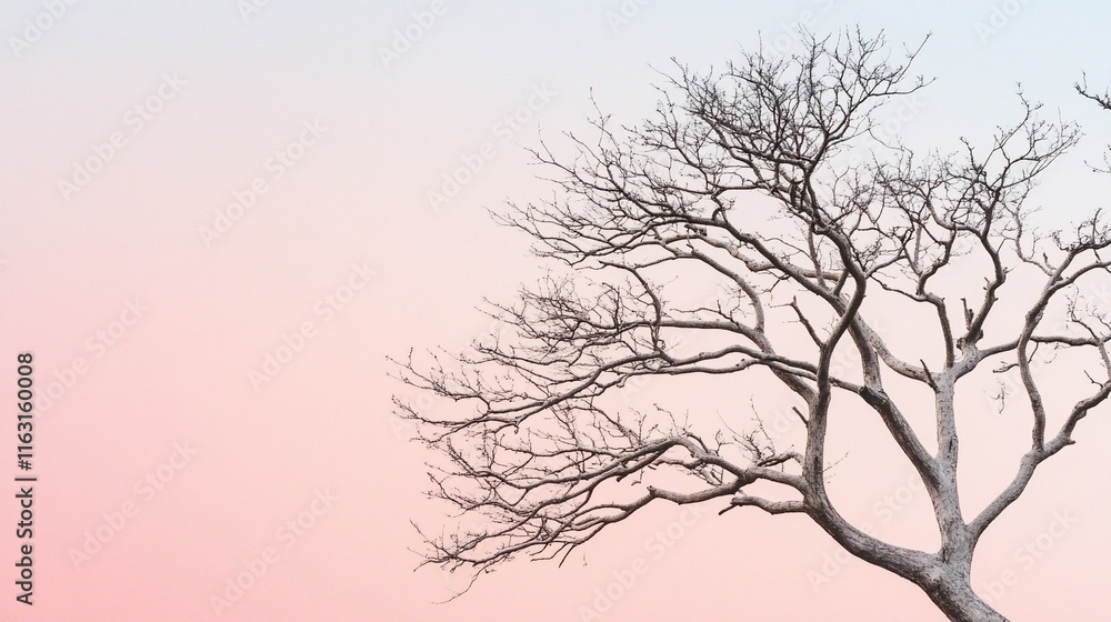 Bare tree branches against a pastel pink and blue sky. Bare tree branches against a pastel pink and blue sky.