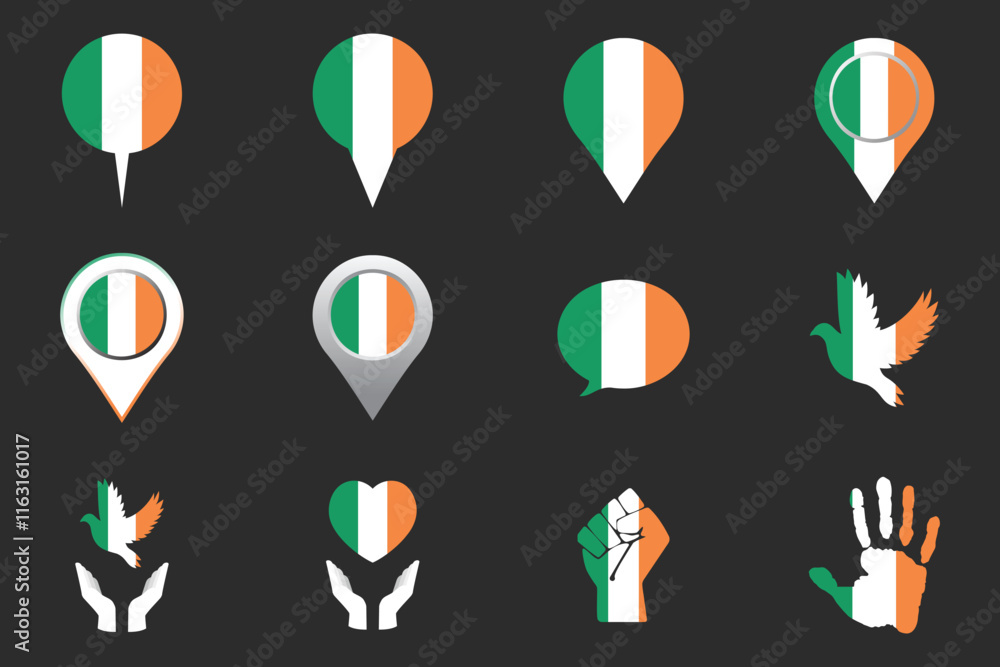 Fototapeta premium Flag of Ireland Set, Original and simple Ireland flag Bundle, vector illustration of Ireland flag Collection 