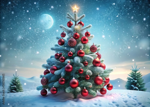 Magical Christmas Tree Snow Red Balls Xmaspunk photo