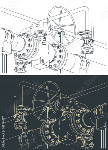 Natural gas metering skid close up drawings