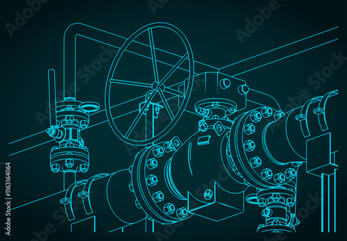 Natural gas metering skid close-up illustration