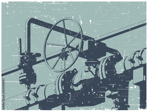 Natural gas metering skid close-up retro poster