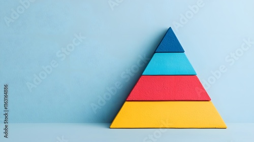 Fototapeta Naklejka Na Ścianę i Meble -  A Striking 3D Pyramid of Colorful Shapes Against a Soft Blue Background to Inspire Creativity. Time Management Concept