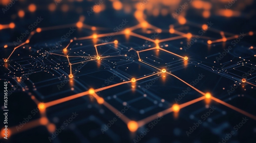Abstract network connections, glowing nodes and lines. Abstract network connections, glowing nodes and lines.