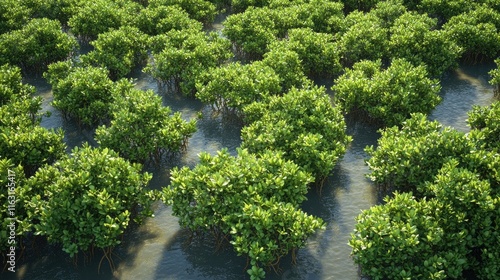 Lush green mangrove forest aerial view. photo