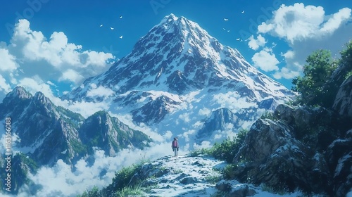 Wallpaper Mural 雄大な雪山を見上げる人の風景イラスト Torontodigital.ca