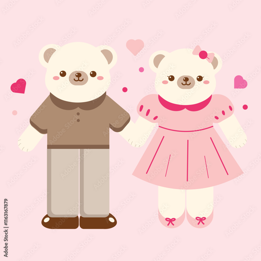 Cute Hand Drawn Cartoon Vector Couple Bear Valentine Clip Art Set Cute Hand Drawn Cartoon Vector Couple Bear Valentine Clip Art Set