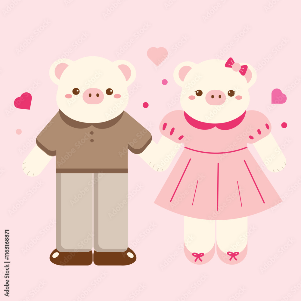 Cute Hand Drawn Cartoon Vector Couple Pig Valentine Clip Art Set Cute Hand Drawn Cartoon Vector Couple Pig Valentine Clip Art Set
