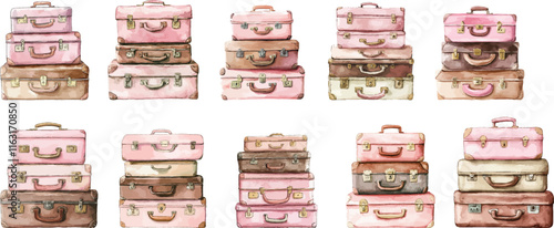 tacked vintage suitcase watercolor clipart