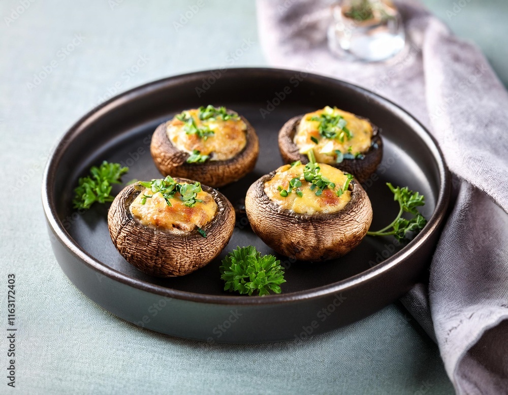 Stuffed Mushrooms with Herb and Garlic Cream Filling, Baked to Perfection