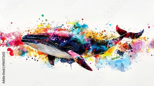 Rainbow Whale Watercolor Splash photo