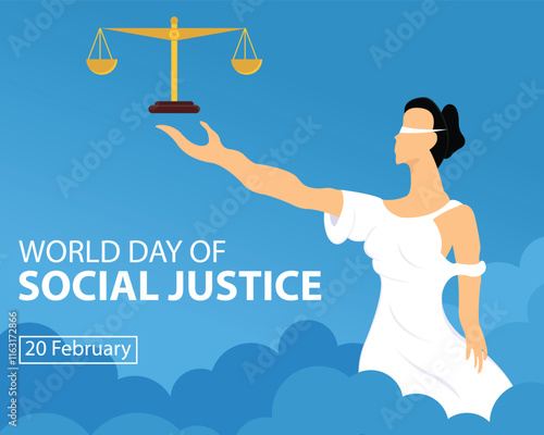 illustration vector graphic of the goddess themis catches the floating balance, perfect for international day, world day of social justice, celebrate, greeting card, etc.