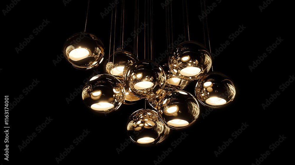 A mesmerizing cluster of floating metallic gold orbs encased in translucent glass, suspended gracefully in a dark void, creating an ethereal and captivating visual effect. A mesmerizing cluster of floating metallic gold orbs encased in translucent glass, suspended gracefully in a dark void, creating an ethereal and captivating visual effect.