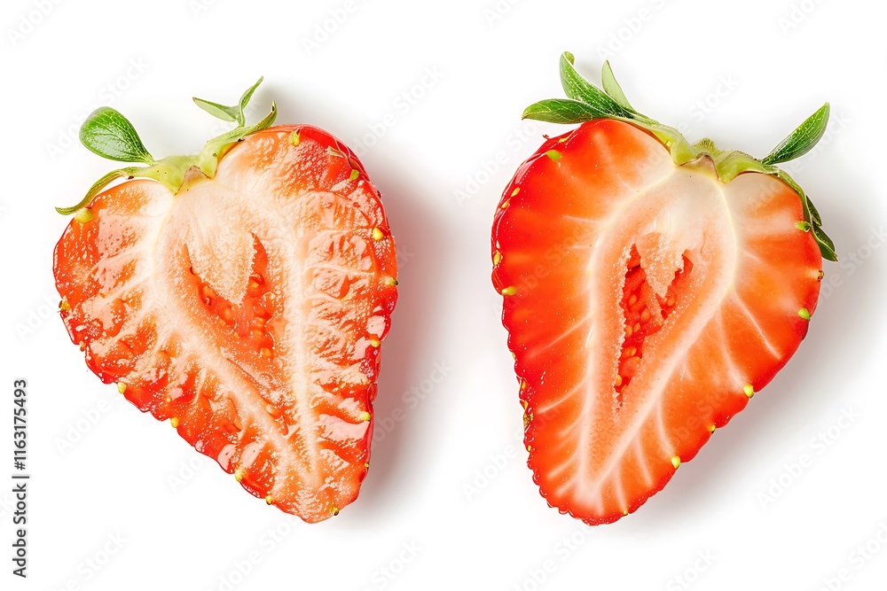 Strawberry fruit with cut in half slice isolated on white background Strawberry fruit with cut in half slice isolated on white background