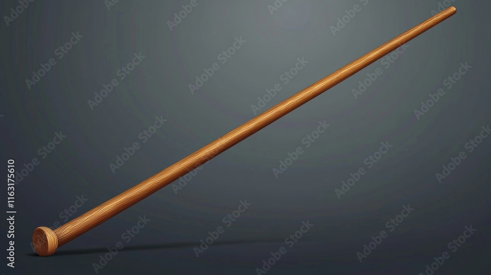A long wooden stick with a rounded end, likely used for various purposes. A long wooden stick with a rounded end, likely used for various purposes.